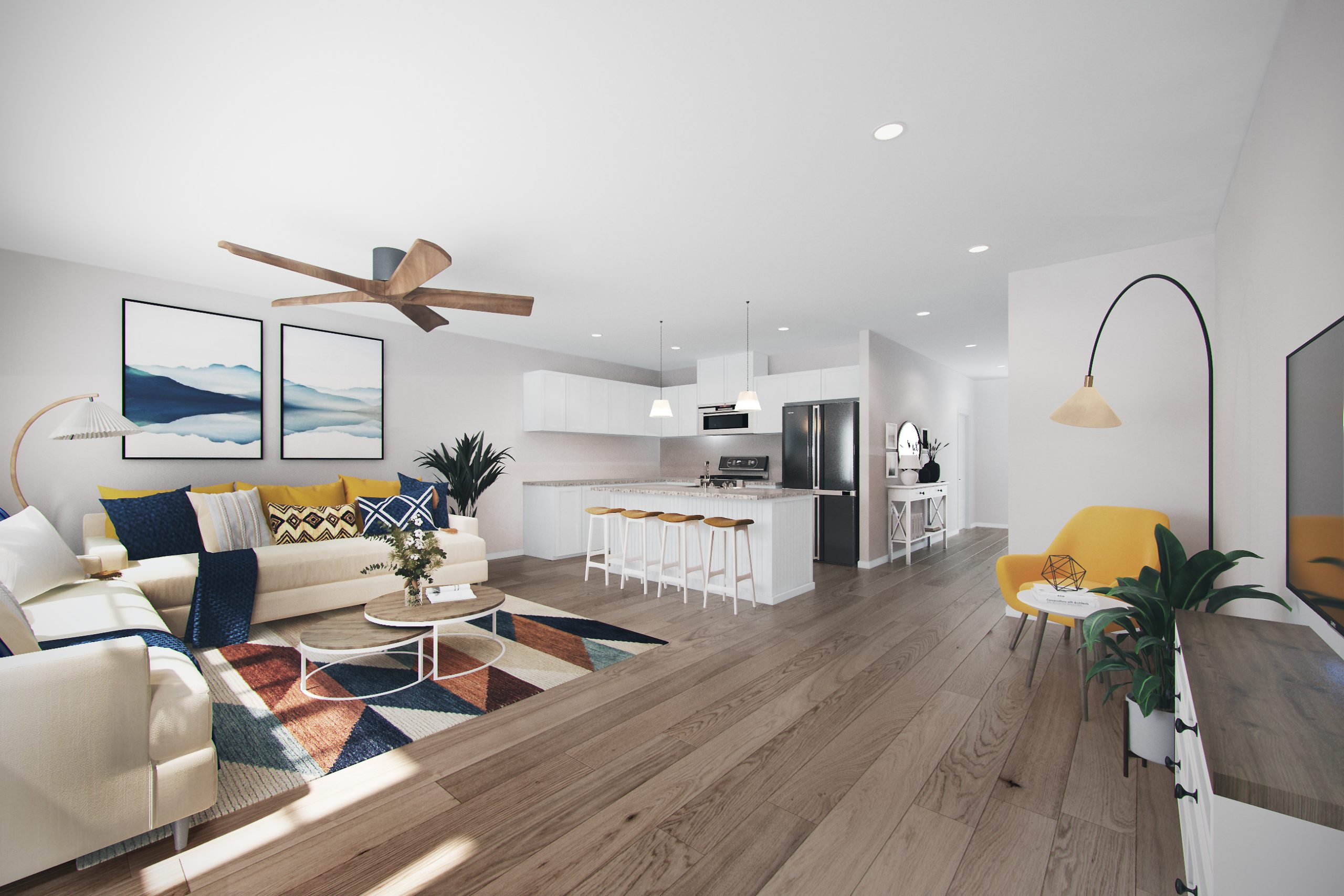 View of the interior of the Montenero floor plan- includes kitchen and living room